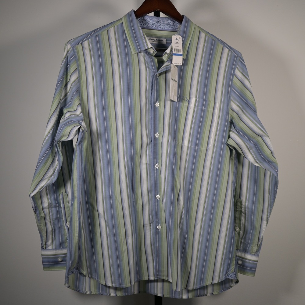 Tommy Bahama Del Coco Stripe Pima Cotton Shirt Mens XL Blue Green T220491 NEW - Picture 2 of 11